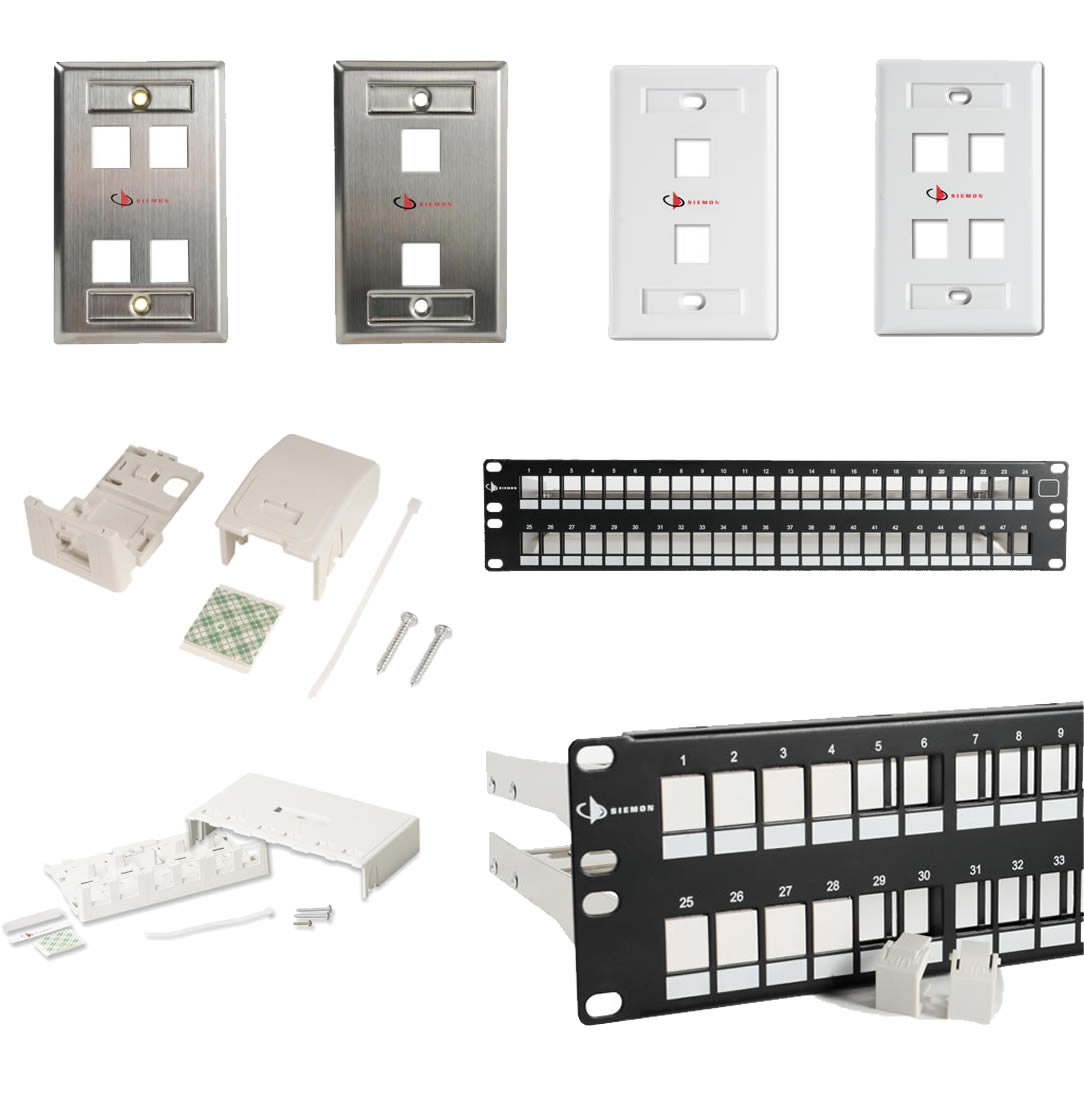 Keystone faceplates, patch panels & surface mount boxes